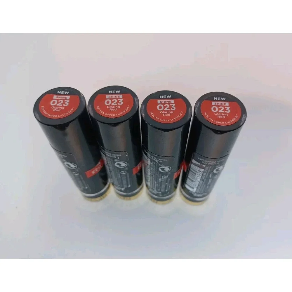 LOT of 4 New‎ REVLON Super Lustrous Glass Shine Lipstick 023 Glaring Red